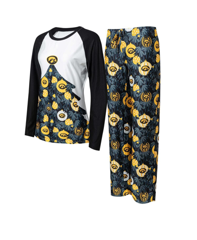 Shop Concepts Sport Women's  Black Iowa Hawkeyes Tinsel Ugly Sweater Long Sleeve T-shirt And Pants Sleep S
