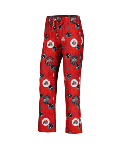 Concepts Sport Scarlet Ohio State Buckeyes Tinsel Ugly Sweater Long Sleeve T-shirt & Pants Sleep Set In Scarlet