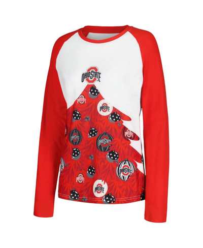 Concepts Sport Scarlet Ohio State Buckeyes Tinsel Ugly Sweater Long Sleeve T-shirt & Pants Sleep Set In Scarlet