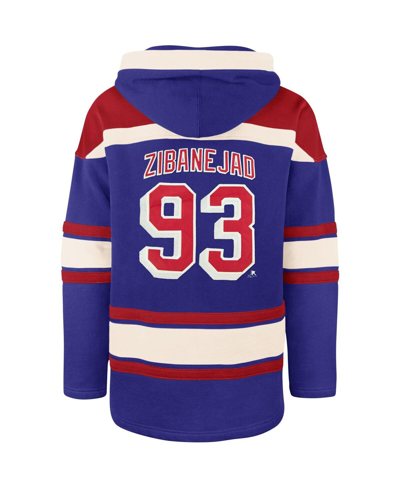 47 Brand Men's ' Mika Zibanejad Blue New York Rangers Player Name And Number Lacer Pullover Hoodie In Blue