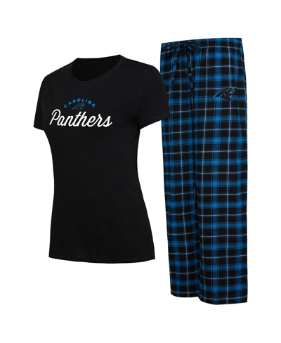 Shop Concepts Sport Women's  Black, Blue Carolina Panthers Arctic T-shirt And Flannel Pants Sleep Set In Black,blue