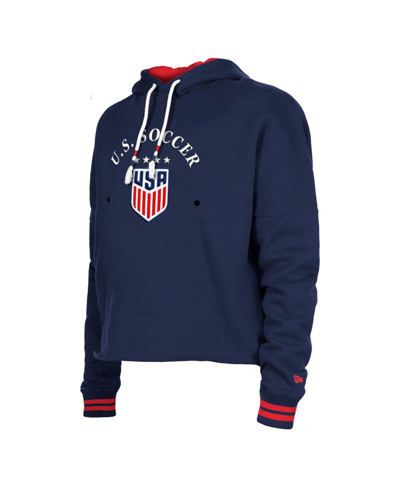 New Era Women's 5th & Ocean By  Navy Uswnt Athleisure Cropped Fleece Pullover Hoodie In Blue