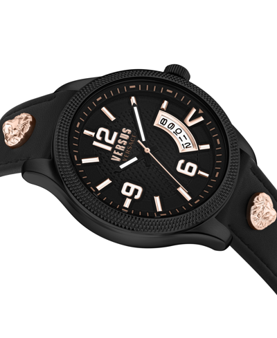 Shop Versus Men's Reale Three Hand Date Black Leather Watch 44mm