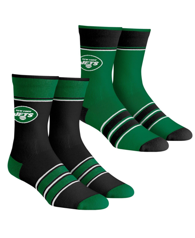 Shop Rock 'em Men's And Women's  Socks New York Jets Multi-stripe 2-pack Team Crew Sock Set In Green,black