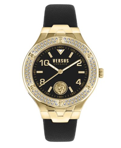 Shop Versus Women's Vittoria Three Hand Black Leather Watch 38mm