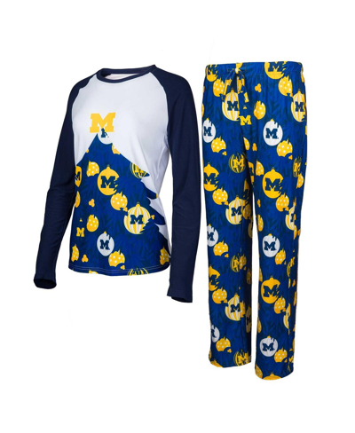 Shop Concepts Sport Women's  Navy Michigan Wolverines Tinsel Ugly Sweater Long Sleeve T-shirt And Pants Sl