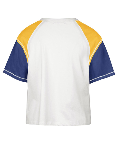 Shop 47 Brand Women's ' Cream Distressed Golden State Warriors Premier Raglan Cropped T-shirt