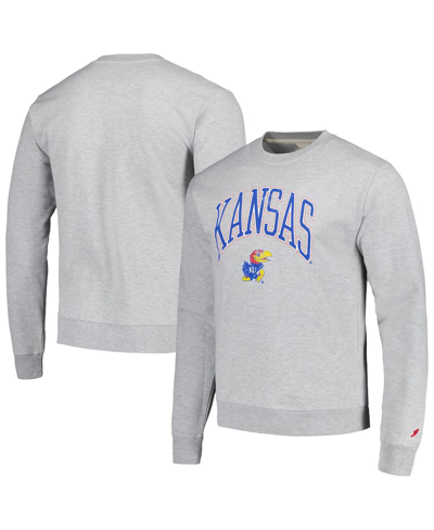 Shop League Collegiate Wear Men's  Heather Gray Distressed Kansas Jayhawks Tall Arch Essential Pullover Sw