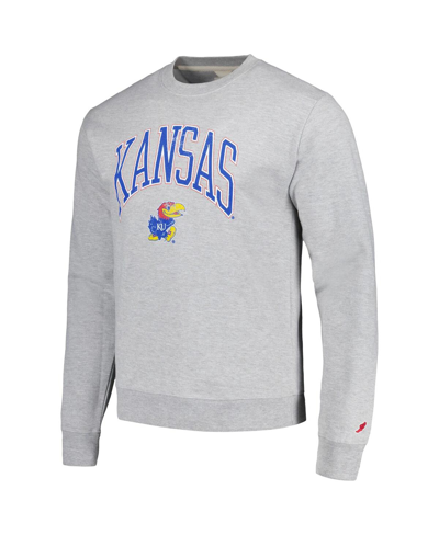 Shop League Collegiate Wear Men's  Heather Gray Distressed Kansas Jayhawks Tall Arch Essential Pullover Sw