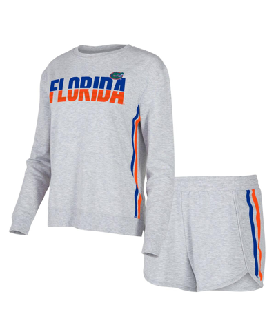 Shop Concepts Sport Women's  Gray Florida Gators Cedar Tri-blend Long Sleeve T-shirt And Shorts Sleep Set