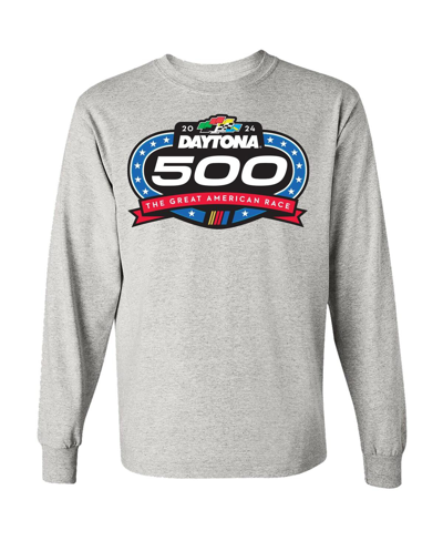 Shop Checkered Flag Sports Men's  Gray 2024 Daytona 500 Logo Long Sleeve T-shirt