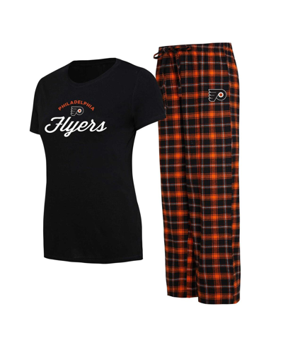Shop Concepts Sport Women's  Black, Orange Philadelphia Flyers Arctic T-shirt And Pajama Pants Sleep Set In Black,orange