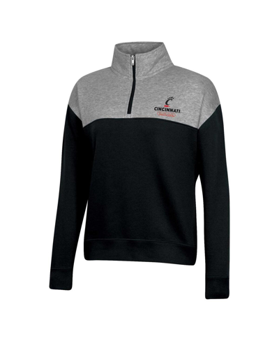 Champion Women's  Black Cincinnati Bearcats Color-blocked Quarter-zip Sweatshirt In Black