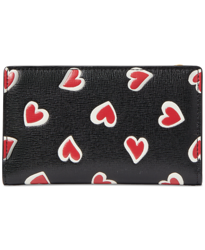 Shop Kate Spade Morgan Stencil Hearts Printed Saffiano Leather Slim Bifold Wallet In Black