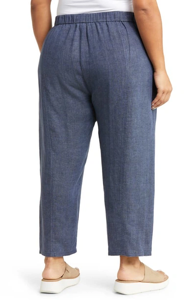Eileen Fisher Blue Cropped Linen Trousers In Dusk