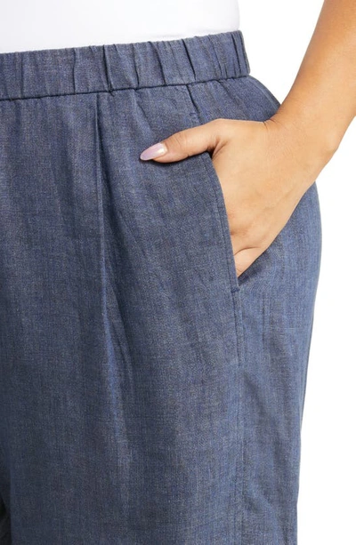 Eileen Fisher Blue Cropped Linen Trousers In Dusk