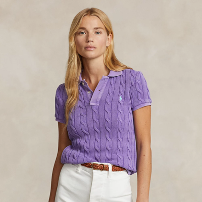 Shop Ralph Lauren Cable-knit Polo Shirt In Spring Violet