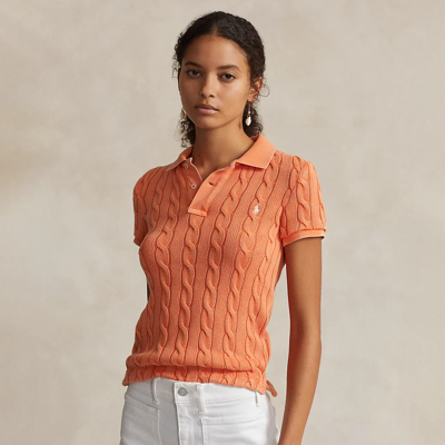 Shop Ralph Lauren Cable-knit Polo Shirt In Solar Sky