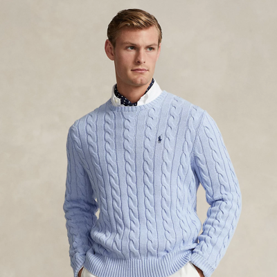 Shop Ralph Lauren Cable-knit Cotton Sweater In Blue Hyacinth