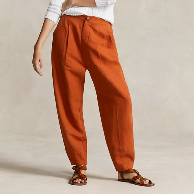 Shop Ralph Lauren Silk-blend Curved Tapered Pant In Sweet Potato