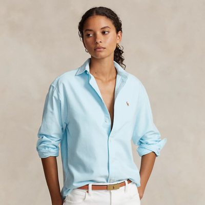 Shop Ralph Lauren Relaxed Fit Cotton Oxford Shirt In Acadia Blue