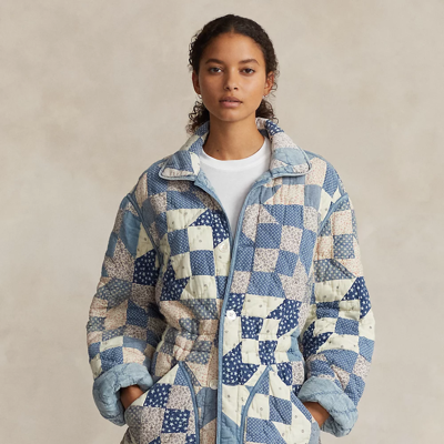 Shop Ralph Lauren Reversible Quilt Patchwork-motif Jacket In Patchwork Chambray
