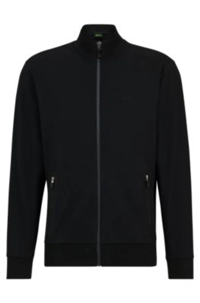 Shop Hugo Boss Zip-up Sweatshirt With Pixellated Logo In Black