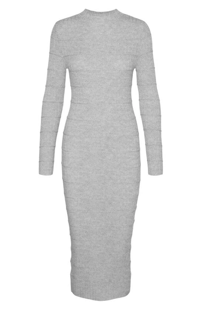 Shop Vero Moda Lucky Long Sleeve Knit Midi Dress In Light Grey Melange