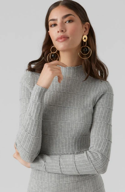 Shop Vero Moda Lucky Long Sleeve Knit Midi Dress In Light Grey Melange