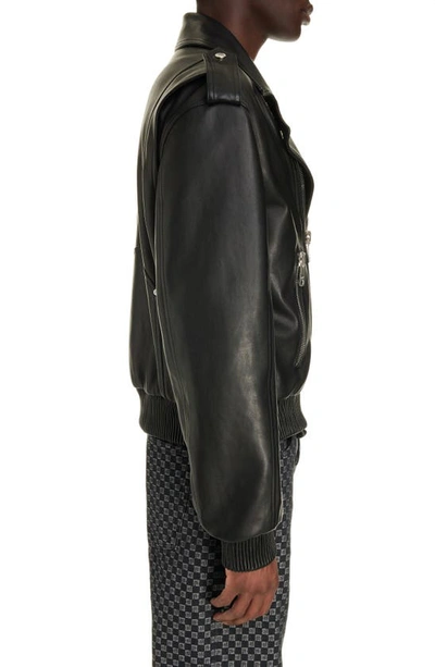 Shop Balmain Lambskin Leather Moto Jacket In Black