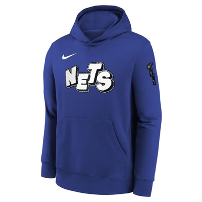 Shop Nike Youth  Blue Brooklyn Nets 2023/24 City Edition Courtside Pullover Hoodie