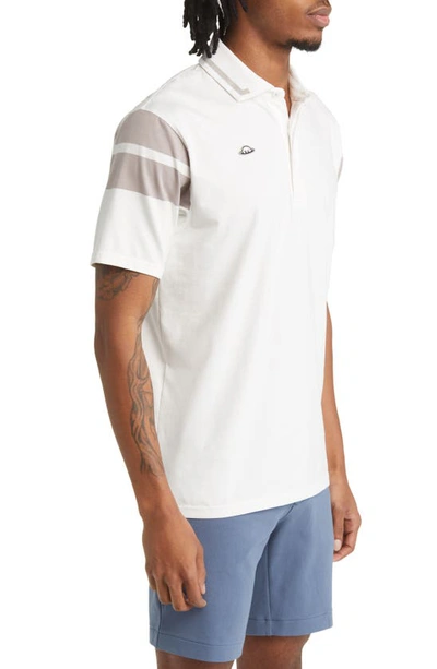 Shop Radmor Taylor Cap Stripe Performance Stretch Pima Cotton Golf Polo In Snow White/ Clay