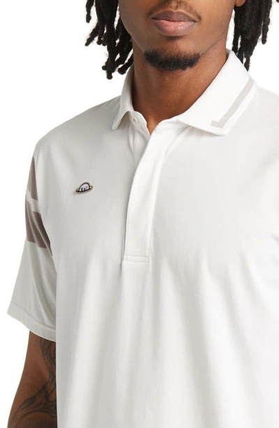 Radmor Taylor Cap Stripe Performance Organic Cotton Golf Polo In Snow White/ Clay