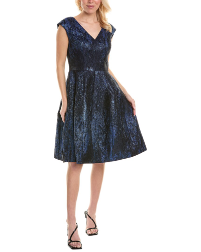 Shop Rene Ruiz V-neck Brocade Cocktail Dress In Blue