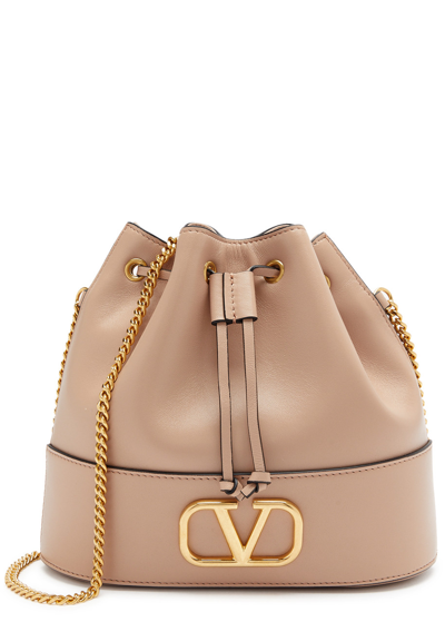 Shop Valentino Vlogo Leather Bucket Bag In Rose