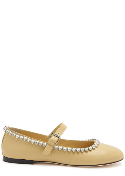 Shop Mach & Mach Audrey Embellished Leather Ballet Flats In Nude