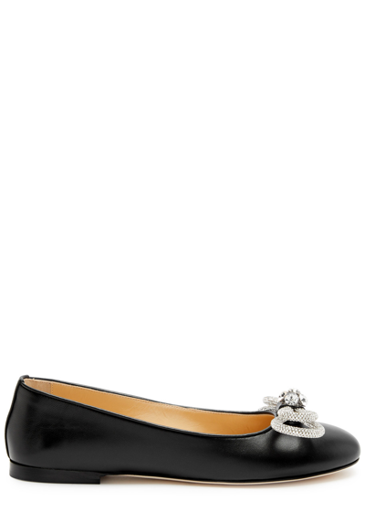 Shop Mach & Mach Double Bow Leather Ballet Flats In Black
