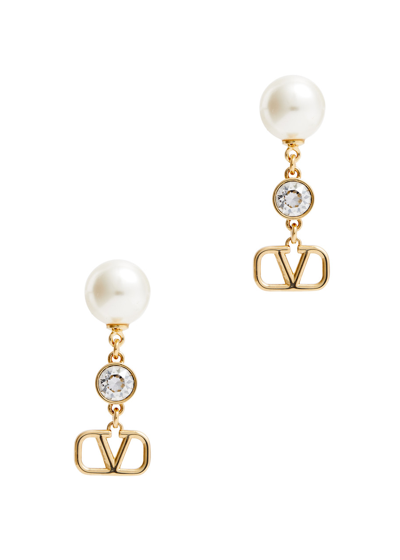 Shop Valentino Vlogo Embellished Drop Earrings In Gold