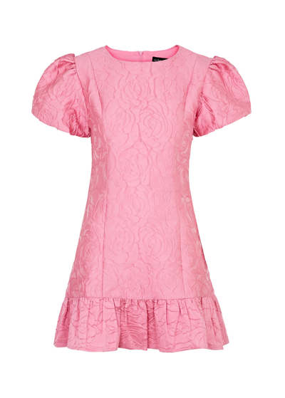 Shop Sister Jane Pop Rose Floral-jacquard Cloqué Mini Dress In Fuchsia
