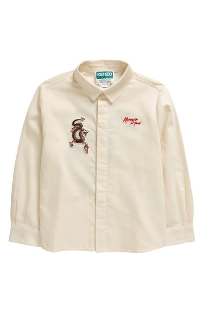 Shop Kenzo Kids' Cotton Twill Button-up Shirt In Ivory