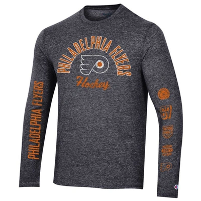 Shop Champion Heather Black Philadelphia Flyers Multi-logo Tri-blend Long Sleeve T-shirt