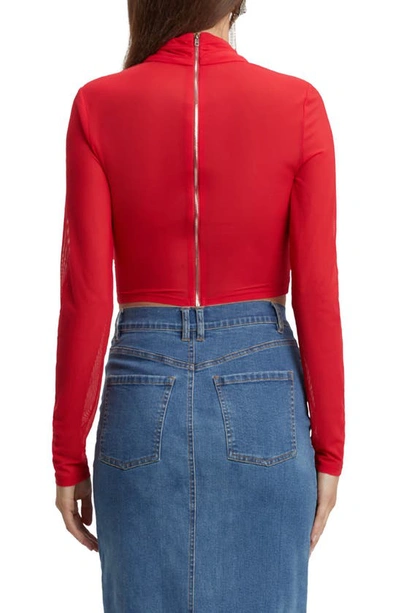 Shop Bardot Aliyah Long Sleeve Crop Top In Fire Red