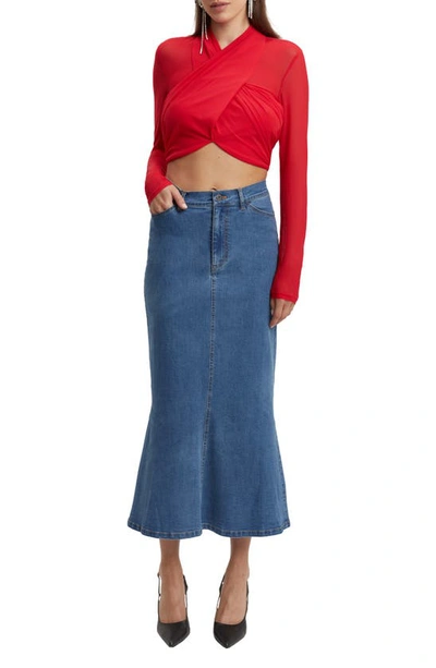 Shop Bardot Aliyah Long Sleeve Crop Top In Fire Red