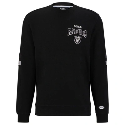 Shop Boss X Nfl Black/white Las Vegas Raiders Drive Crew Neck Pullover Sweatshirt