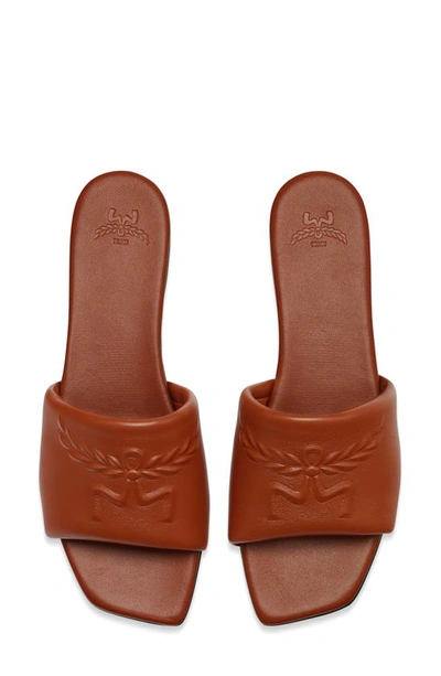 Shop Mcm Embossed Slide Sandal In Coconut Shell Brown
