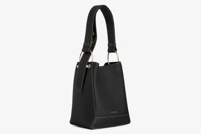 Shop Strathberry Lana Midi Bucket Bag In Dual Leather Black