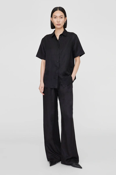 Shop Anine Bing Bruni Shirt In Black Linen Blend