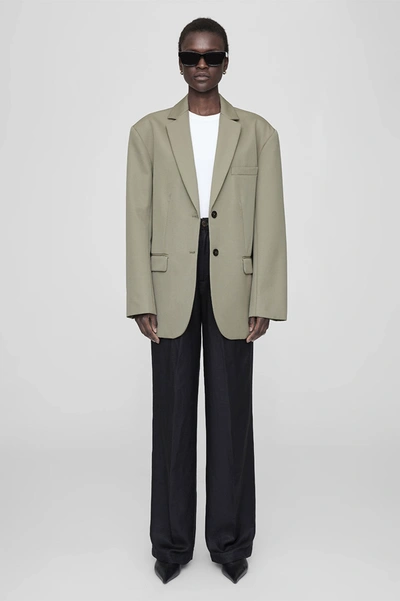 Anine Bing Quinn Oversized Wool Blazer In Green