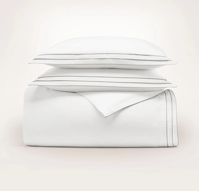 Boll & Branch Organic Signature Triple Framed Duvet Set In White/pewter