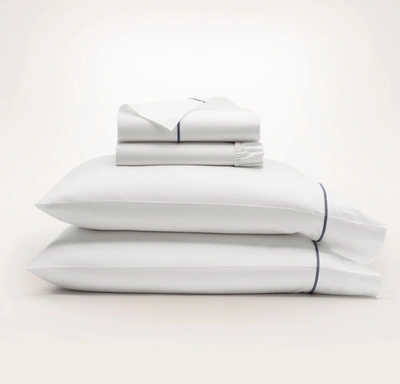 Shop Boll & Branch Organic Signature Embroidered Sheet Set In White/mineral